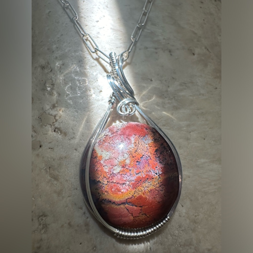 Sterling Silver Moss Agate Healing Stone Necklace Pendant